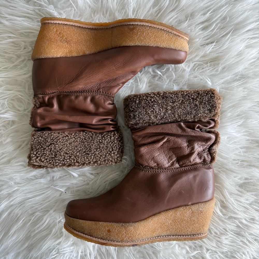 Vintage Stuart Weitzman Shearling Trim Wedge Boots - Picture 3 of 8